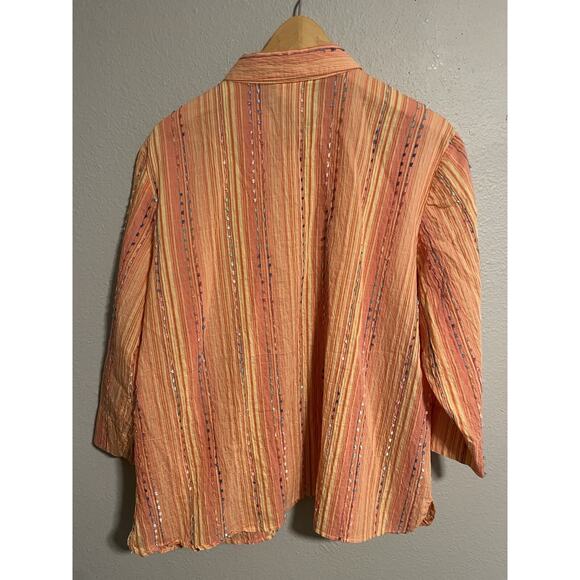 Coldwater Creek Womens Top Size 1X Orange Striped Button Up Embroidered Boho - Picture 2 of 6